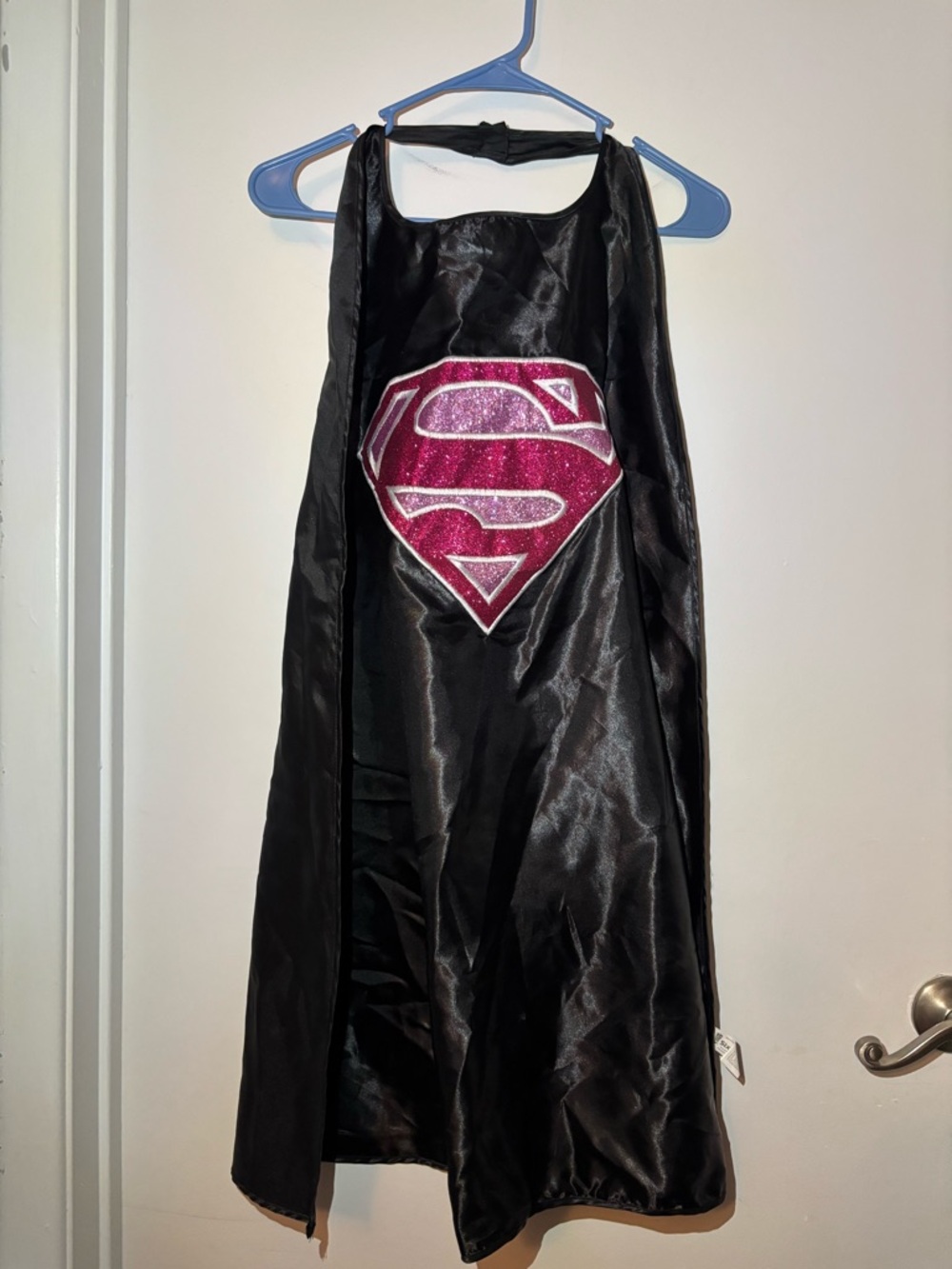Kids Black Superhero Cape with Pink Glitter Emblem